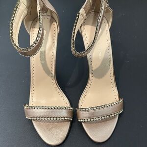 Adrienne Vittadini Gold Heels with Rhinestones and ankle strap